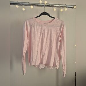 Pink Long Sleeve Top with Lace Hem